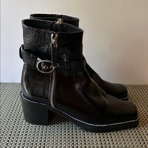 Barely worn! Like New! ZARA Basics ( Spain) Black Leather Biker Boots